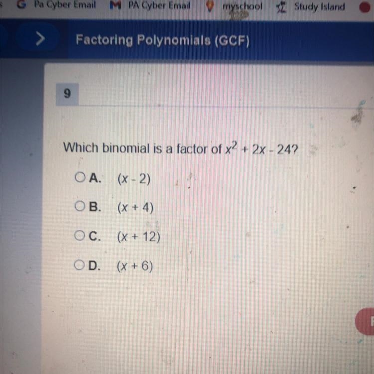 Which binomial is a factor of x^2+2x-24-example-1