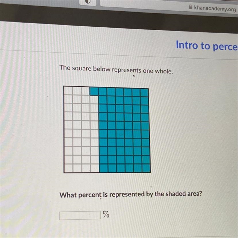 The square below represents one whole. What percentage is represented by the shaded-example-1