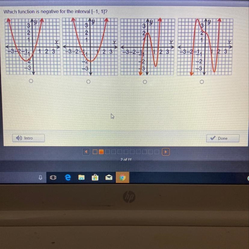 Which function is negative for the interval [-1,1] ?-example-1