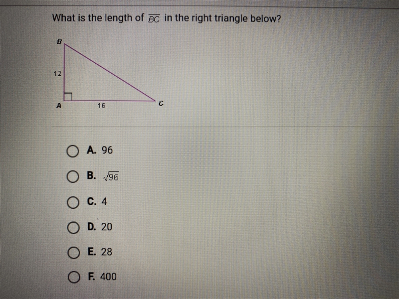 What is the length of bc in the right triangle below-example-1