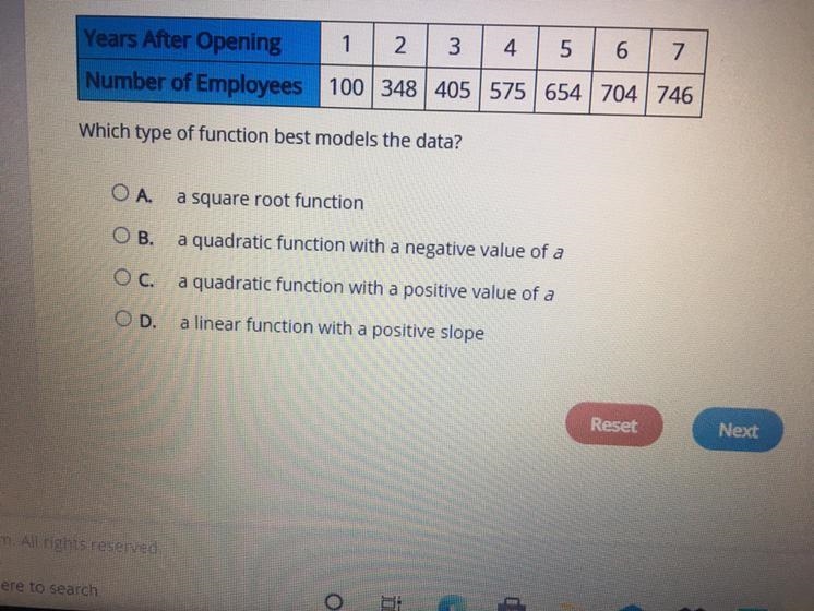 Select the correct answer which type of function best models the data?-example-1