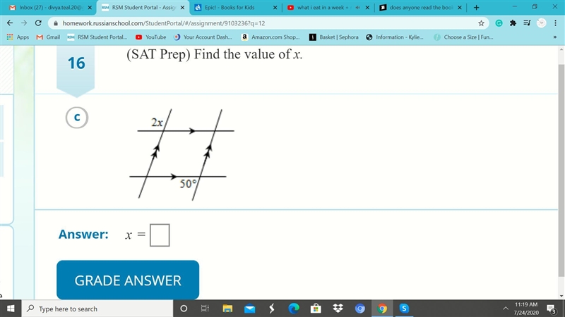 (SAT Prep) Find the value of x.-example-1