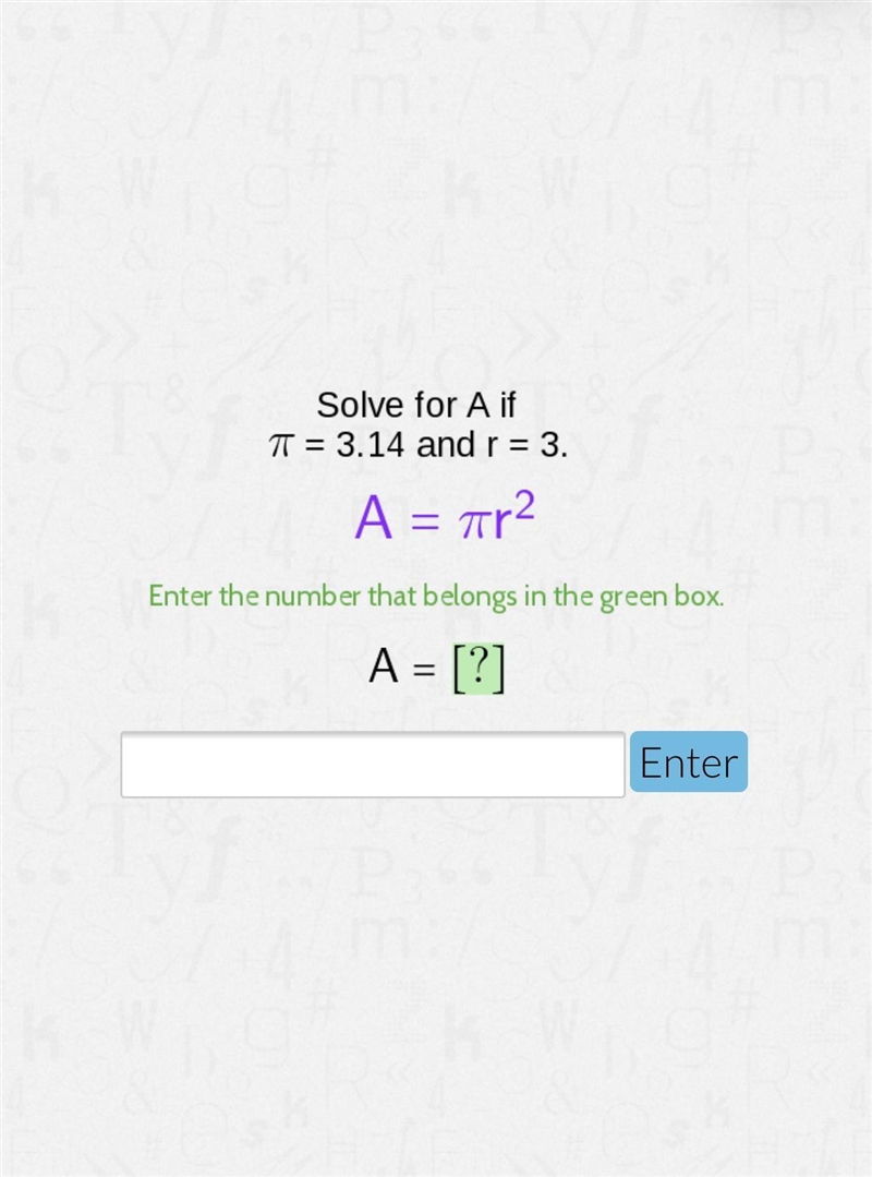 Solve for A if ñ=3.14 and r=3.-example-1