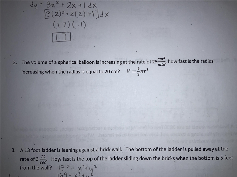 The volume of a spherical balloon is increasing at the rate of 25cm^3/min, how fast-example-1