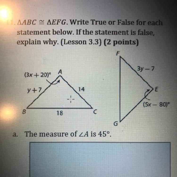 The measure of < A is 45 degree-example-1