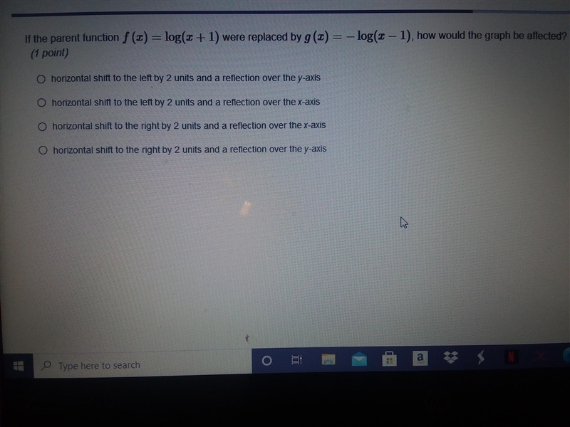 60 POINTS PLEASE HELP! If the parent function f (x) =log (x+1) were replaced by g-example-1