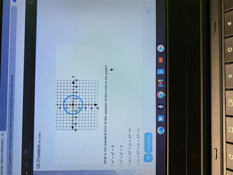 What is the standard form of the equation of the circle in the graph-example-1