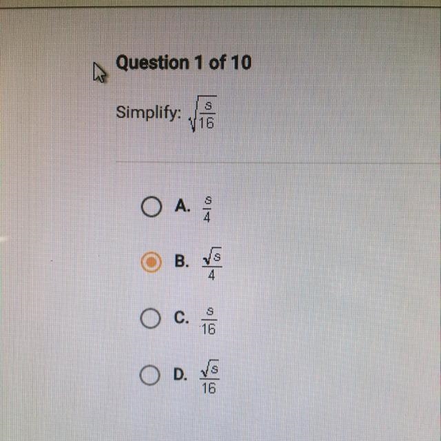 Simplify: Square root s/16-example-1