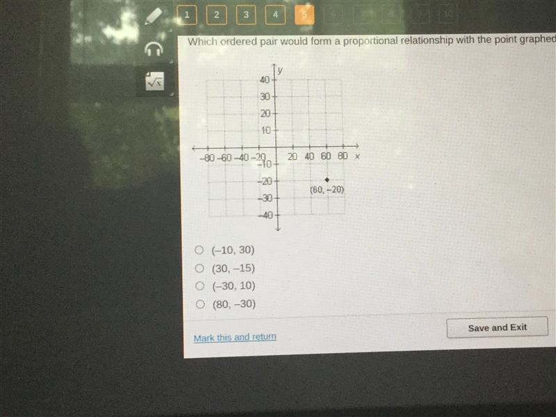 Which ordered pair would form a proportional relationship with the point graphed below-example-1