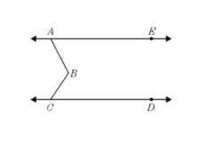 In the diagram below, the lines are parallel. m∠BCD = 52° and m∠EAB = 73°. What is-example-1