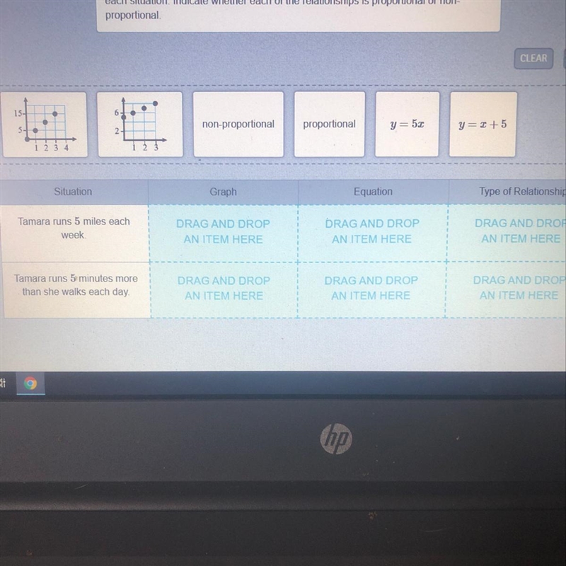 Read the situations in the table below. Then drag a graph and equation to represent-example-1