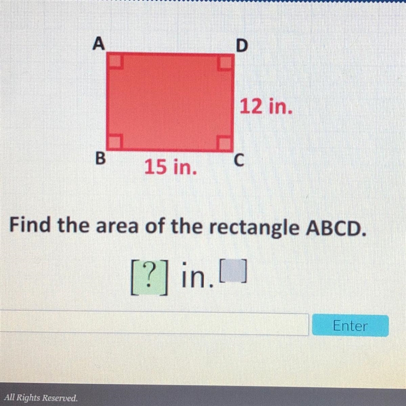 Find the area of the rectangle ABCD. I need both green and grey box please.-example-1