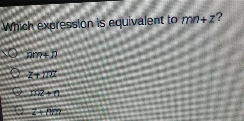 Which expression is equivalent to mn+z​-example-1