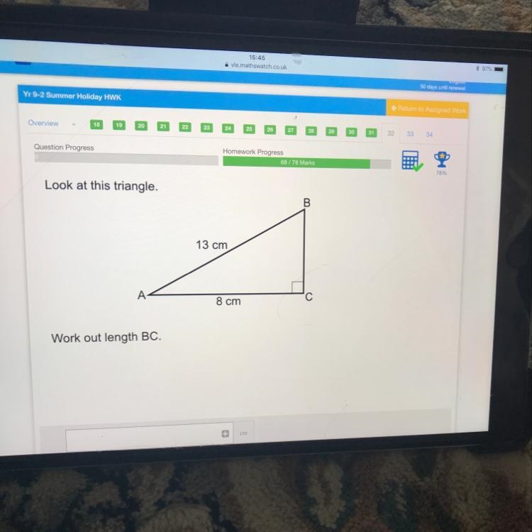 Look at this triangle work out length BC-example-1