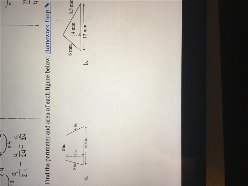 Find the perimeter and area of each figure below.-example-1