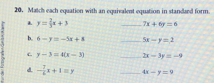 MATCH EACH EQUATION WITH AN EQUIVALENT EQUATION IN STANDARD FORM THANKS THIS IS FOR-example-1