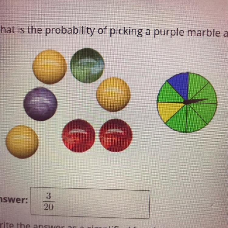 What is the probability of picking a purple marble and spinning green?-example-1