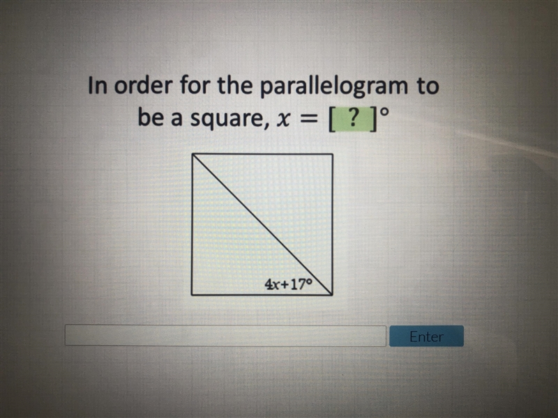 The parallelogram to be a square,x=?-example-1