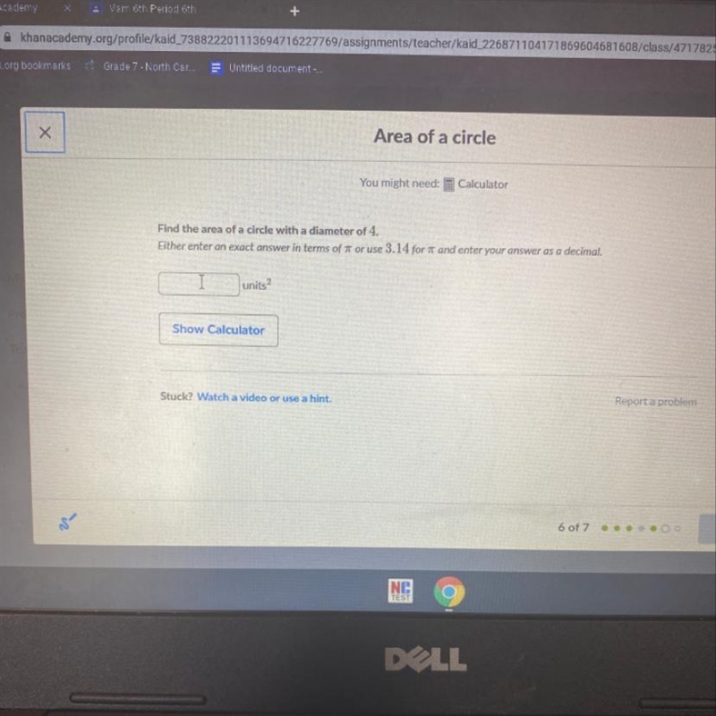 How do I find the area of a circle with the diameter of 4-example-1