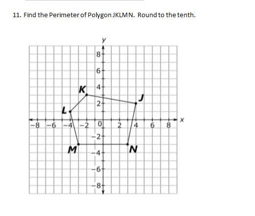 Find the Perimeter of Polygon JKLMN. Round to the tenth. Please help! I am having-example-1