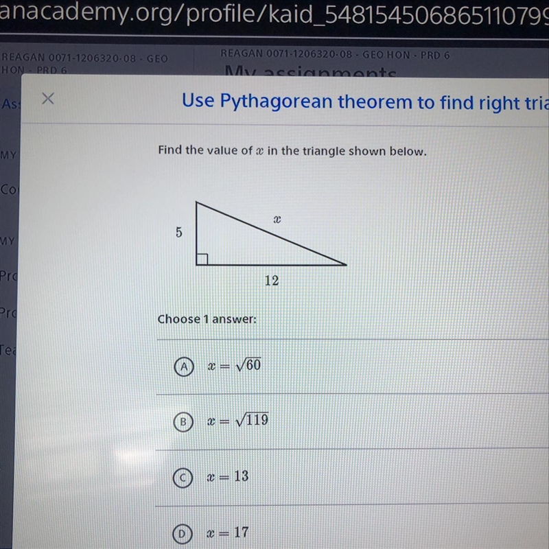 Find the value of x in the triangle shown below. 12-example-1