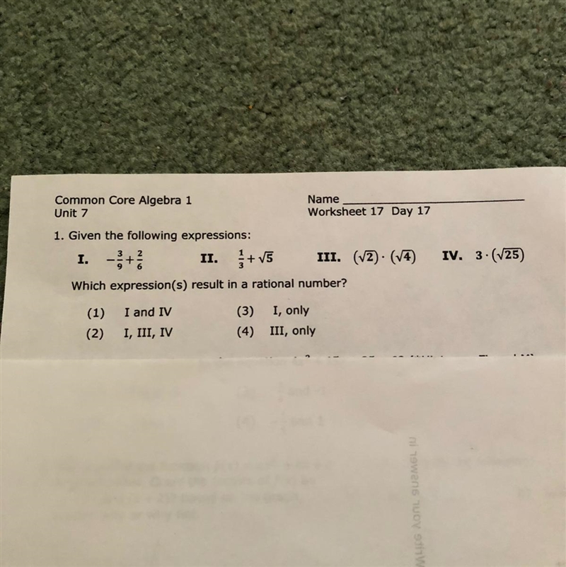 Given the following expressions: which expression(s) result in a rational number?-example-1