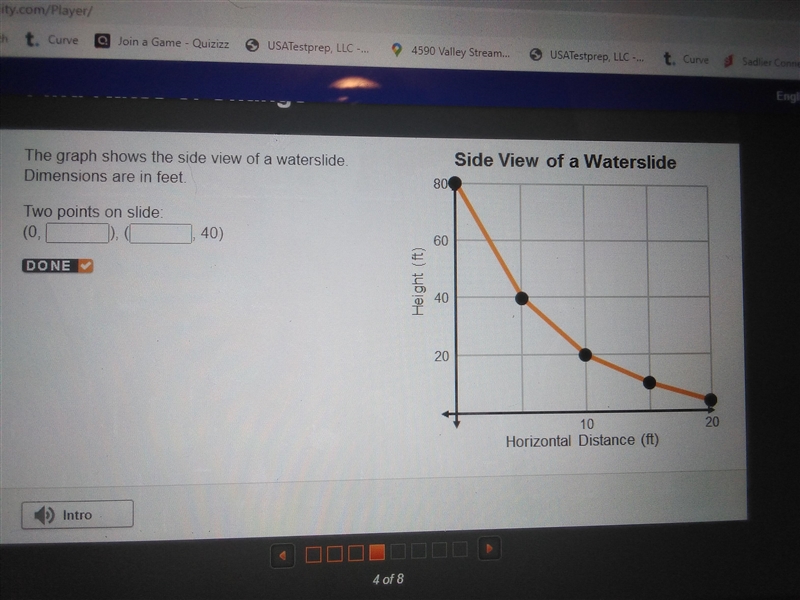 The graph shows the side view of a water slide dimensions are in feet two points on-example-1