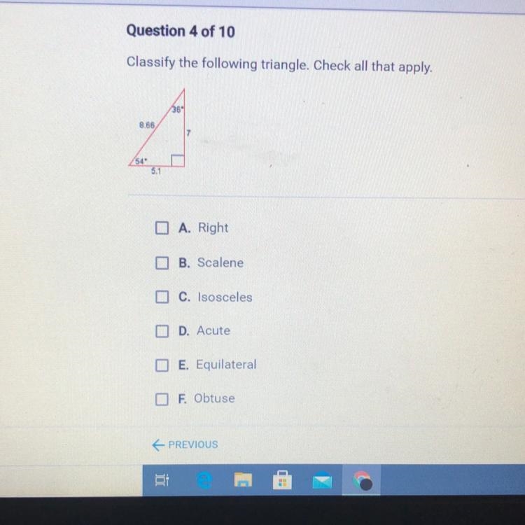 Classify the following triangle. Check all that apply.-example-1