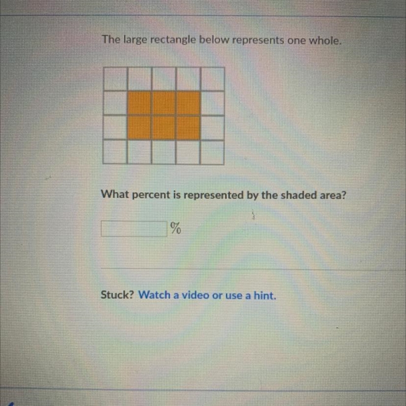 The large rectangle below represents one whole. What percent is represented by the-example-1