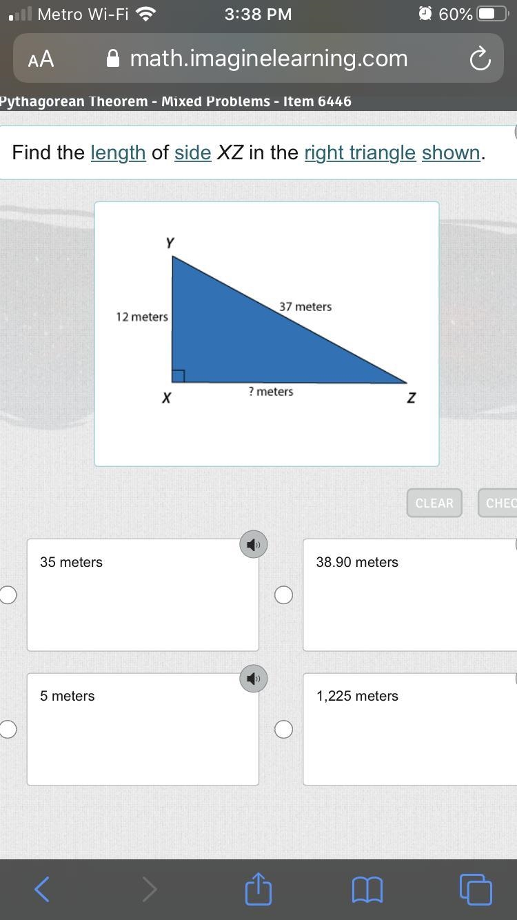 Find the length of side XZ in the right triangle shown-example-1