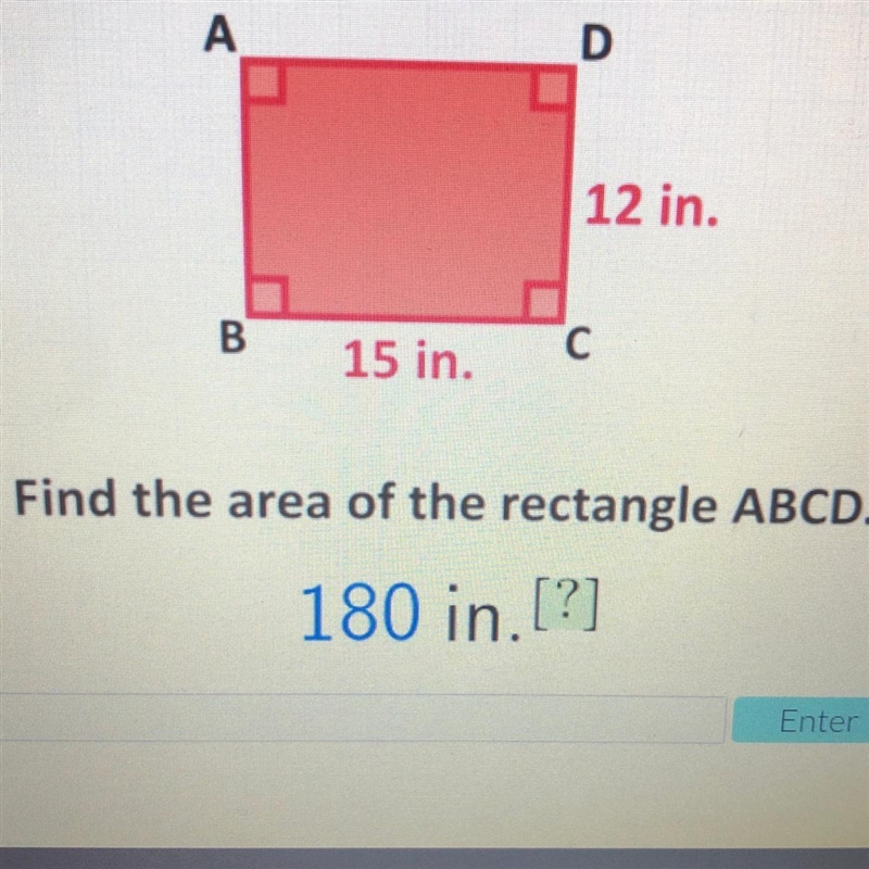 Find the area of the rectangular ABCD. I found the area but I’m not sure what They-example-1