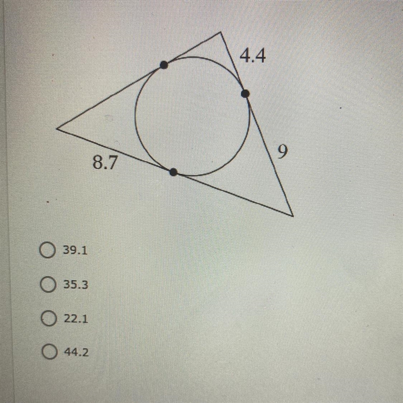 Find the perimeter of the polygon. Assume that lines which appear to be tangent are-example-1