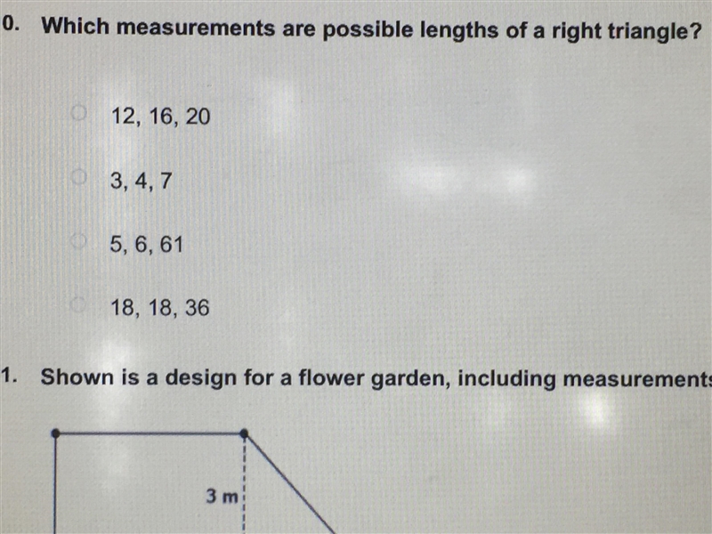 Please help! Please explain too! Which measurements are possible lengths of a right-example-1