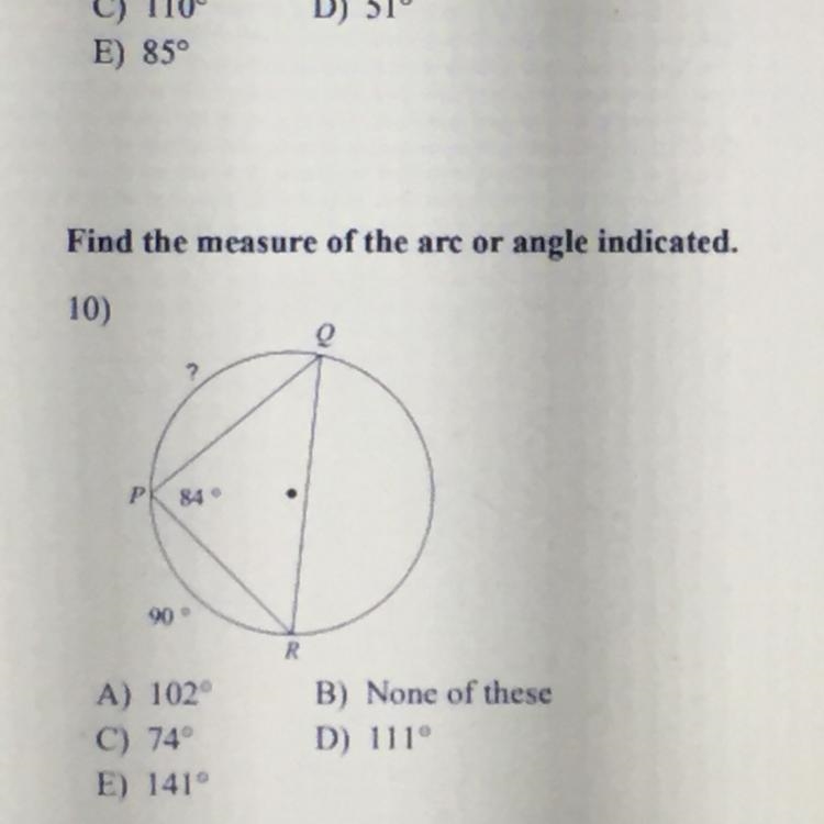 Find the measure of the arc or angle indicated-example-1