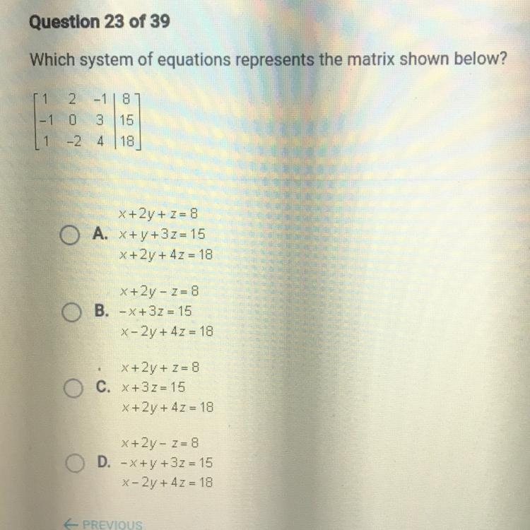 Which system of equations represents the matrix shown below?-example-1