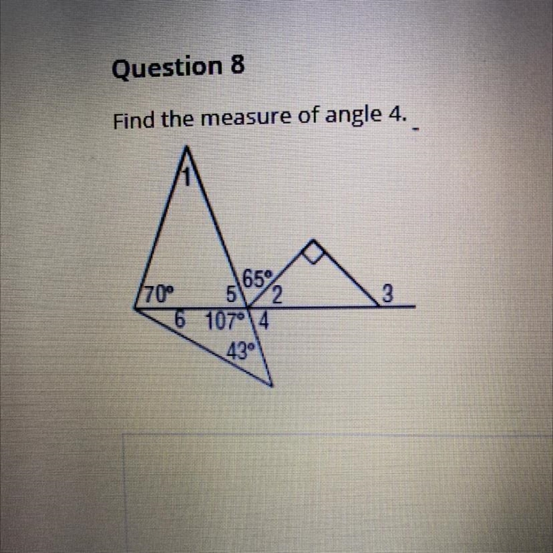 Find the measure of angle 4 PLS HELP TIMED TEST !-example-1