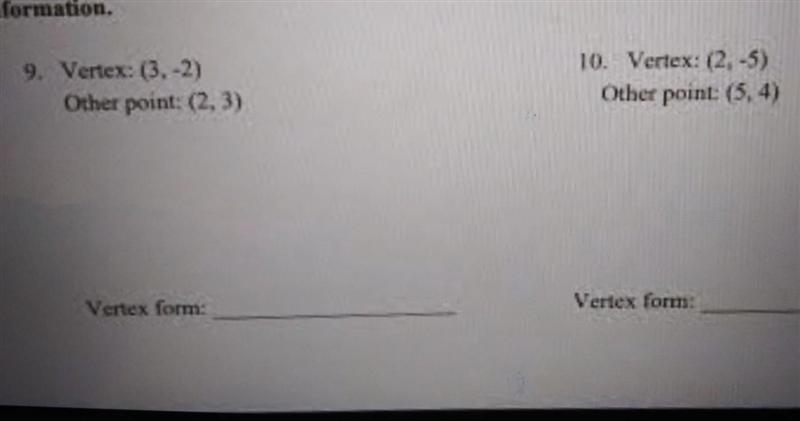 write the equation of the parabola and a vertex form and standard form given the following-example-1