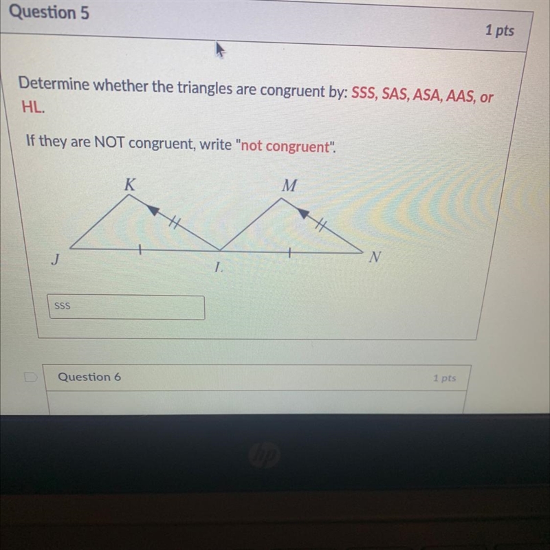 Determine whether the triangles are congruent using sas sas asa aas HL-example-1