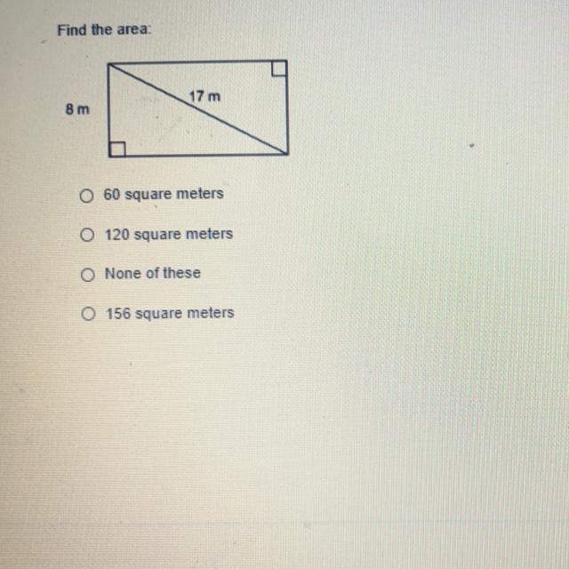 Find the area O 60 square meters O 120 square meters O None of these O 156 square-example-1