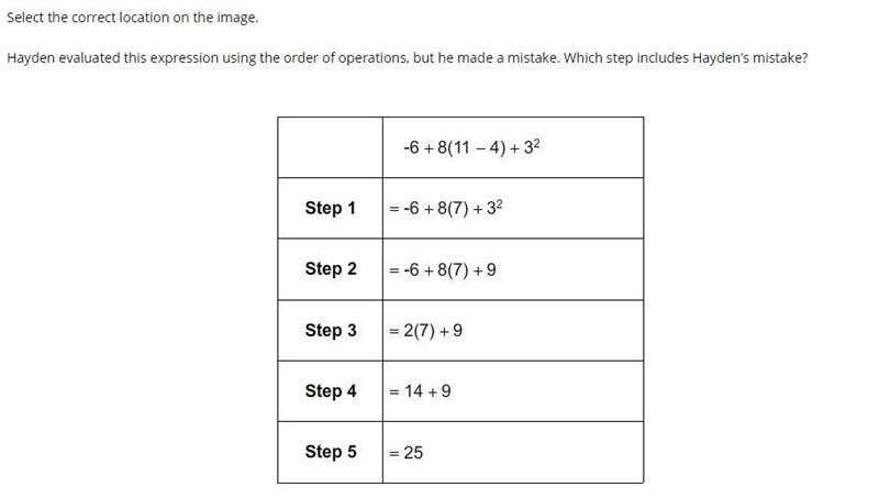 Select the correct location on the image. Hayden evaluated this expression using the-example-1