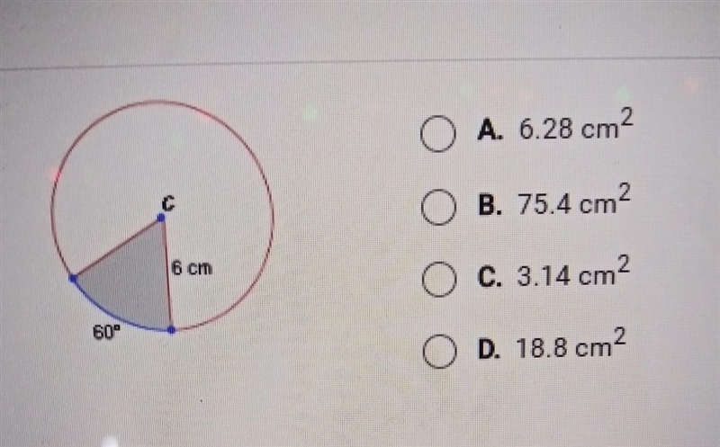 What is the approximate area of the shaded sector in the circle shown below?​-example-1