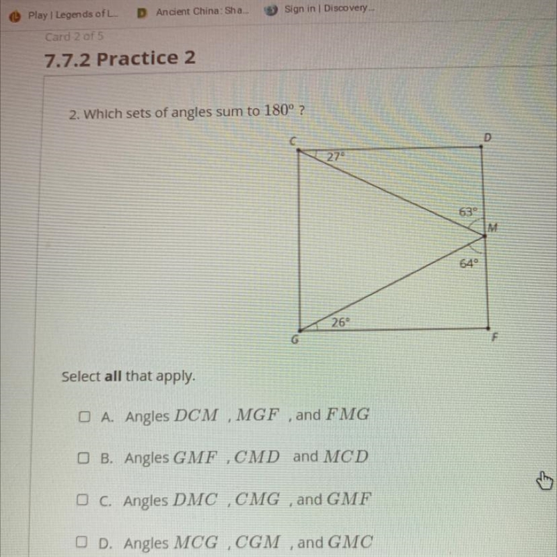 Which sets of angles sum to 180-example-1