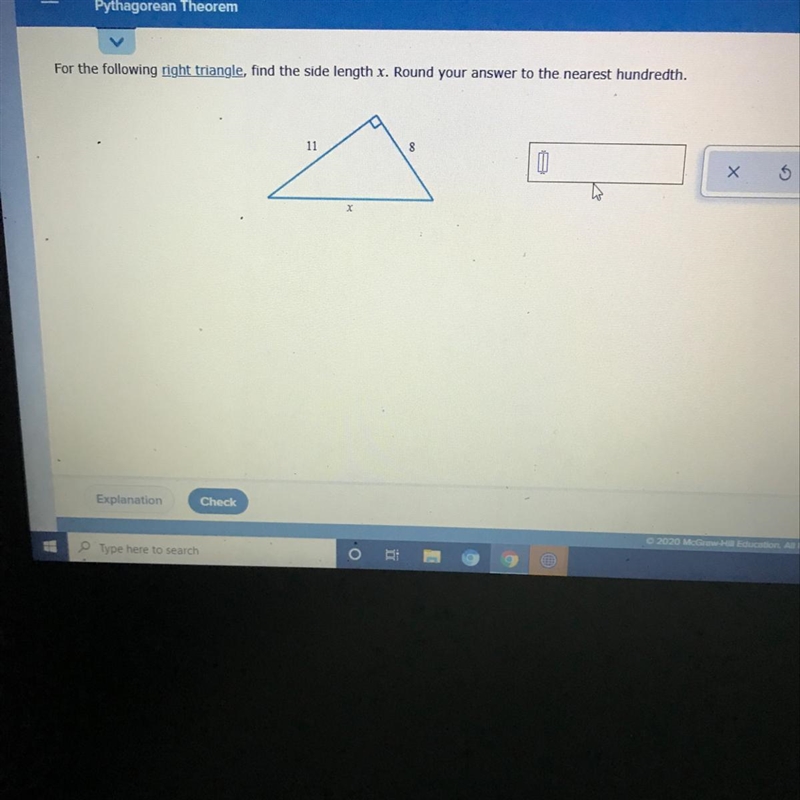 Help ME PLZ For the following right triangle, find the side length x. Round your answer-example-1