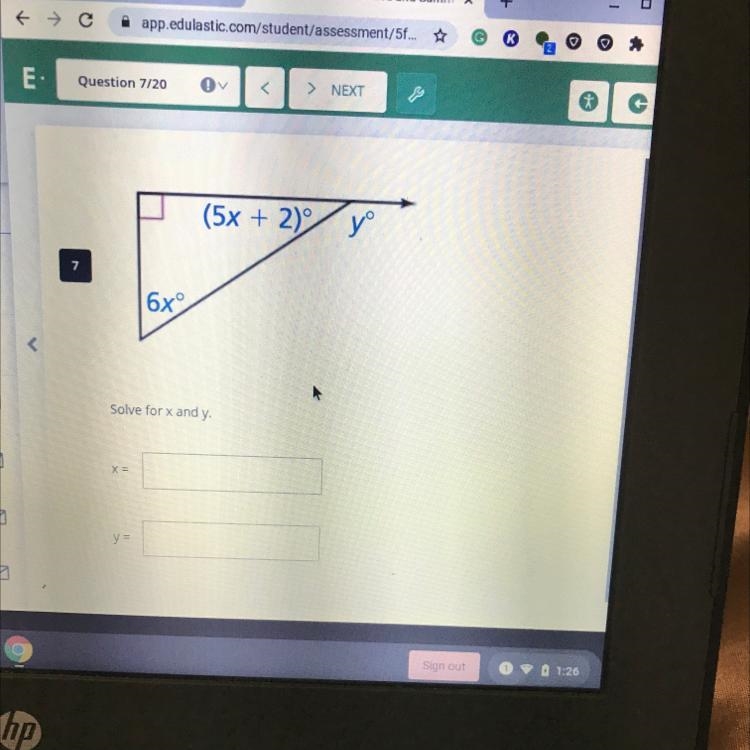 (5x + 2) 6x Solve for x and y X = y =-example-1