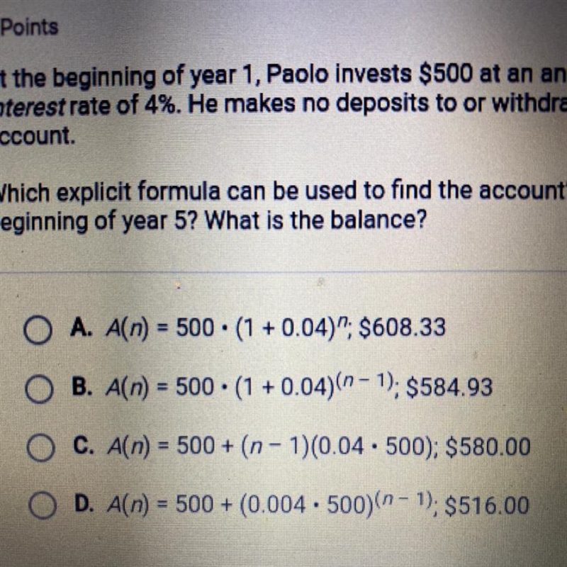 At the beginning of year 1, Paolo invests $500 at an annual compound interest rate-example-1