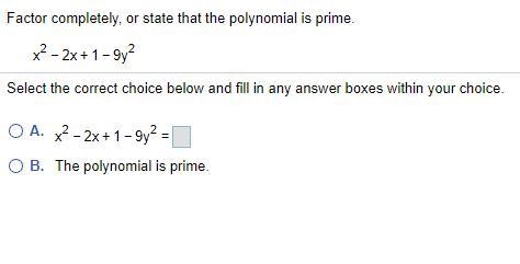 Please help!! x^2-2x+1-9y^2-example-1