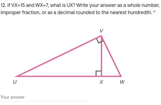 If VX=15 and WX=7, what is UX? Write your answer as a whole number, improper fraction-example-1