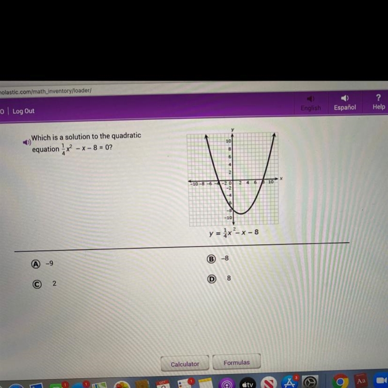 Which is a solution to the quadratic equation 1/4x^2 - x - 8 = 0?-example-1