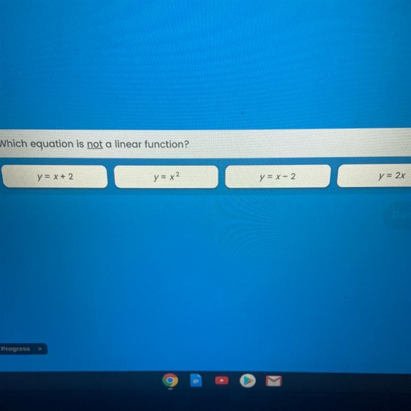 Which equation is not a linear function? Please help me-example-1