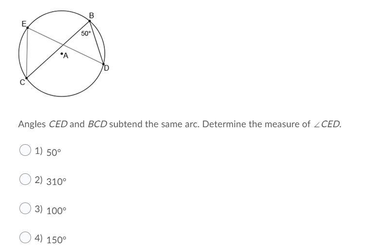 Angles CED and BCD subtend the same arc. Determine the measure of ∠CED.-example-1